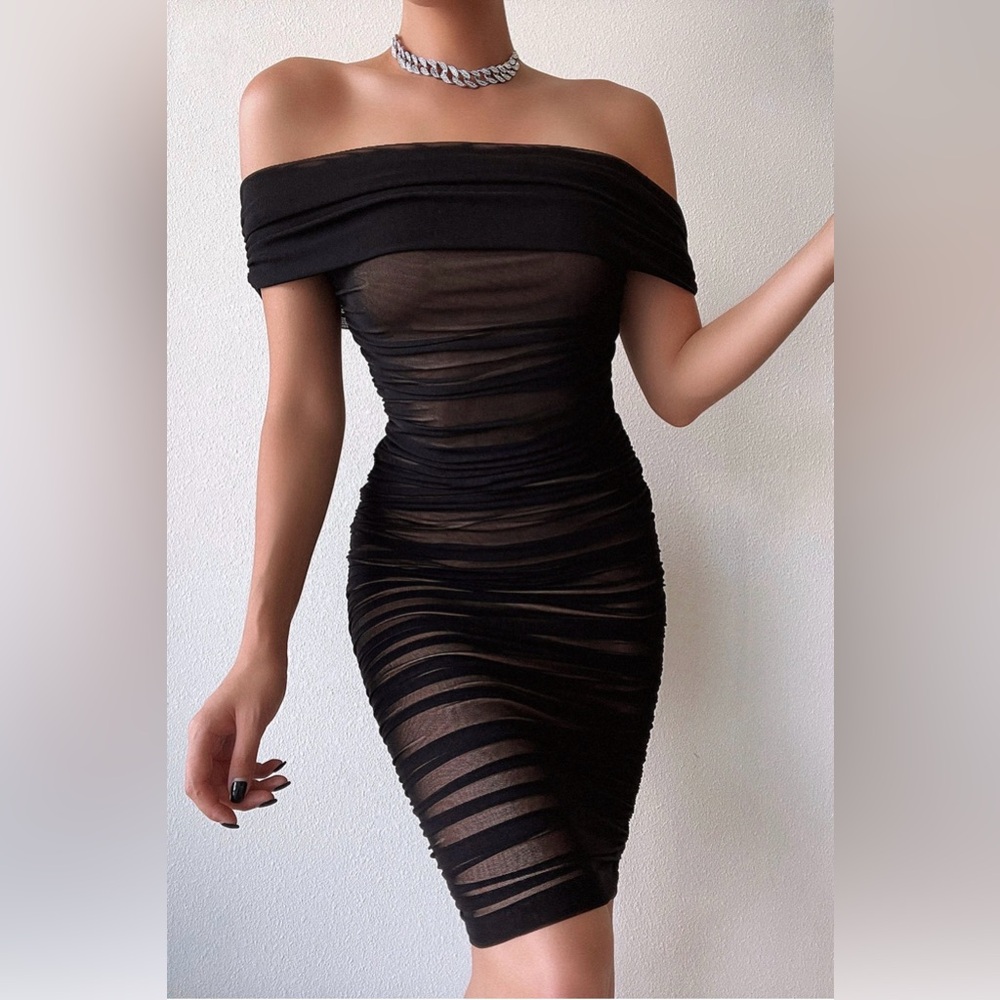 Ready and Ruched Mesh Midi Dress